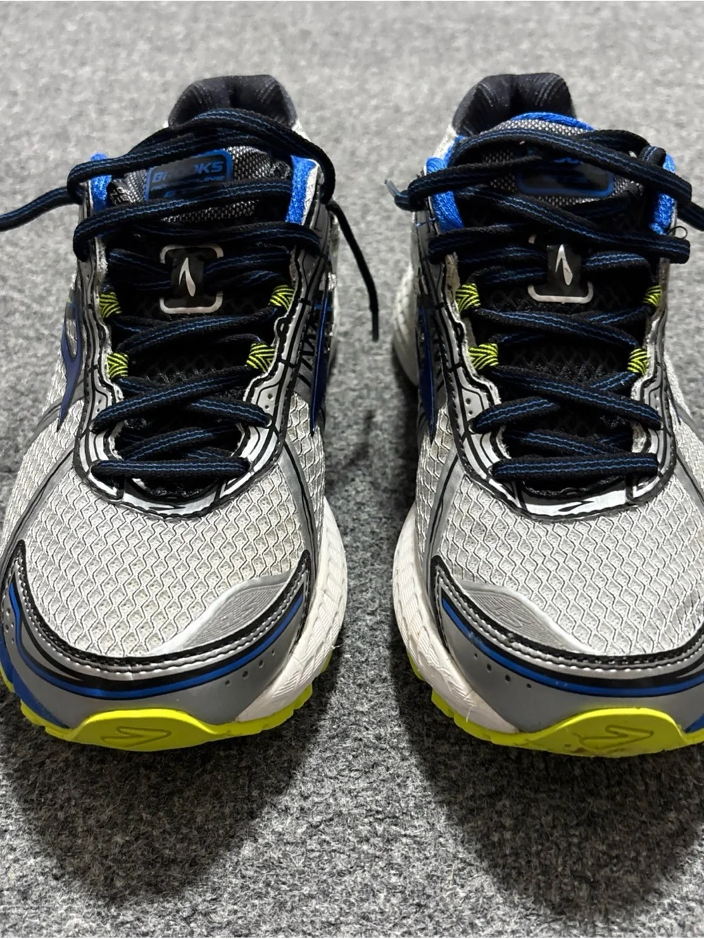 Brooks Silver Blue Black Neon Yellow Athletic Running Shoes